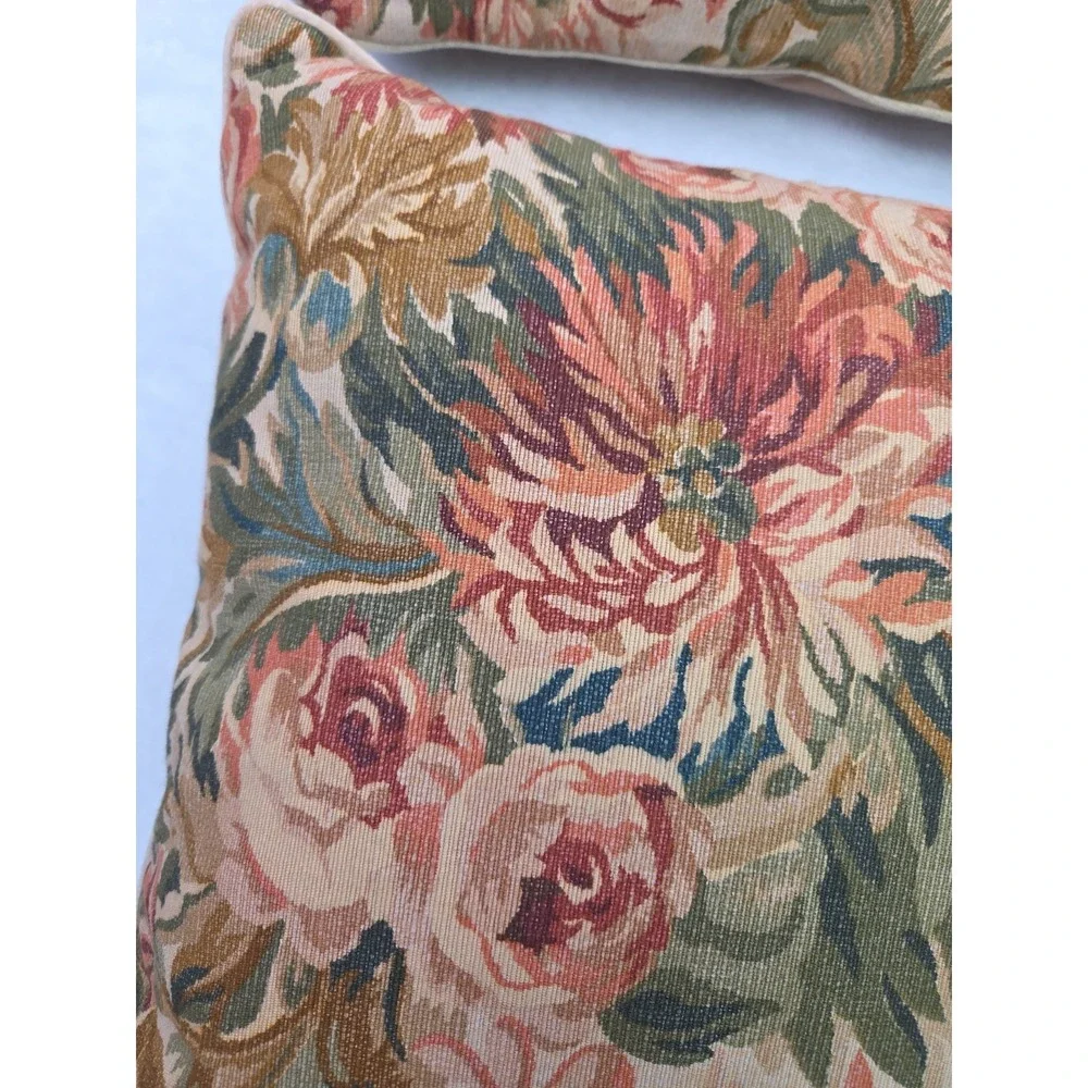 2 Vtg Lauren Ralph Lauren GREAT BARRINGTON Tapestry Floral Throw Pillows 18